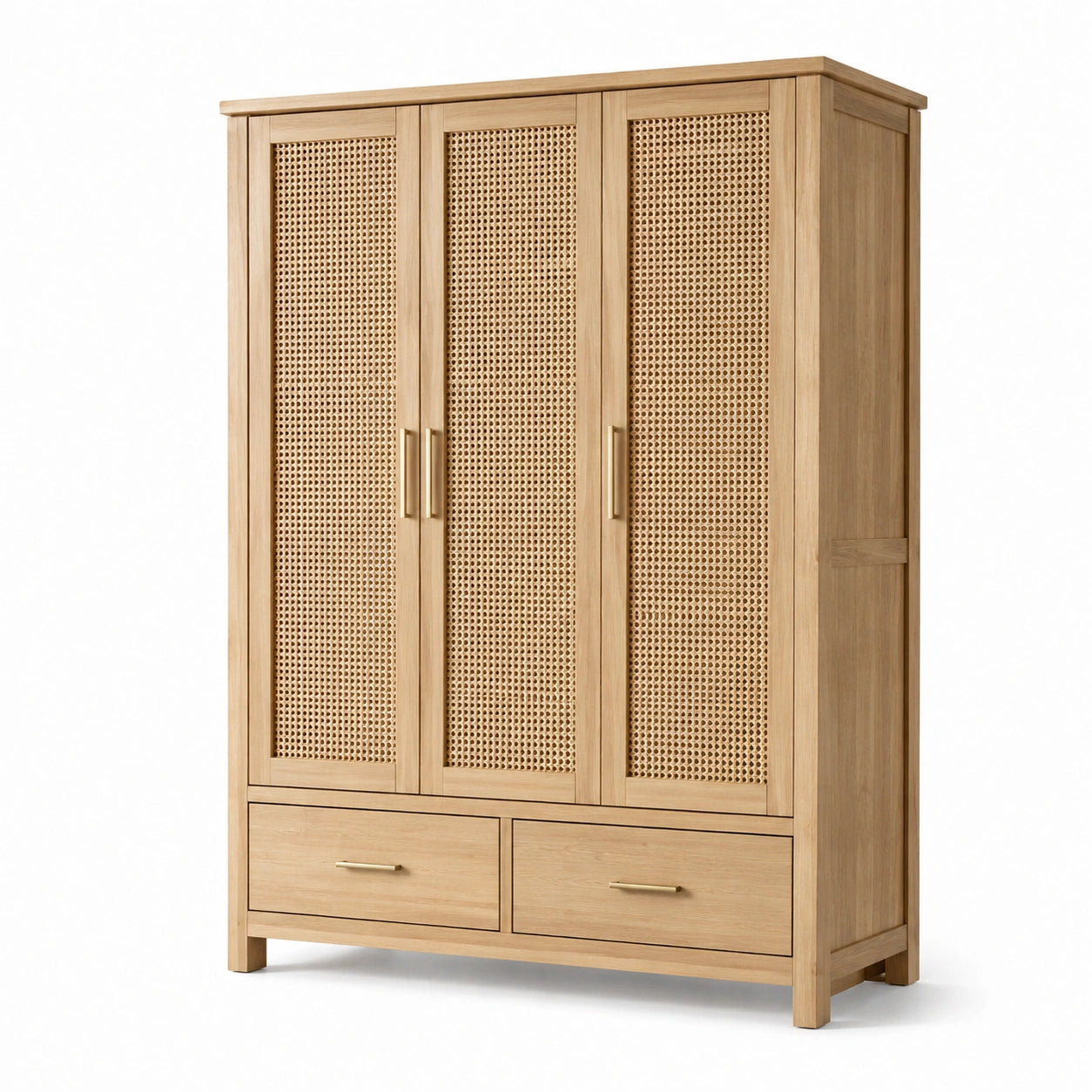 Armoire en bois avec panneaux de rotin et tiroirs