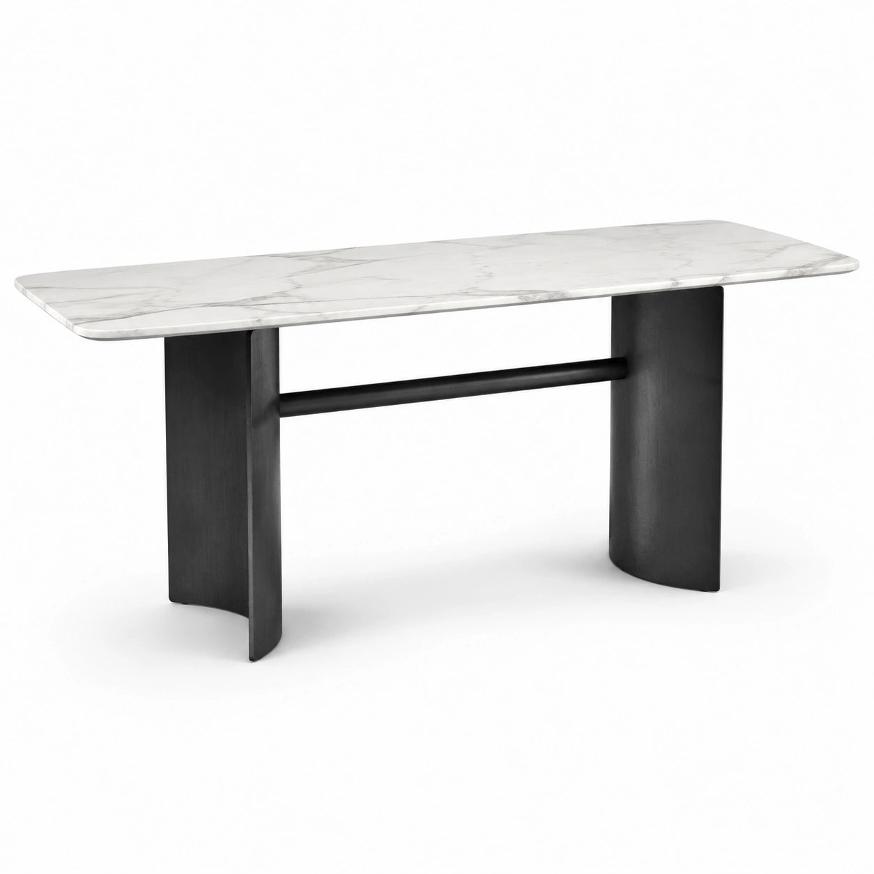 Table à manger marbre blanc et métal noir 180x90 cm