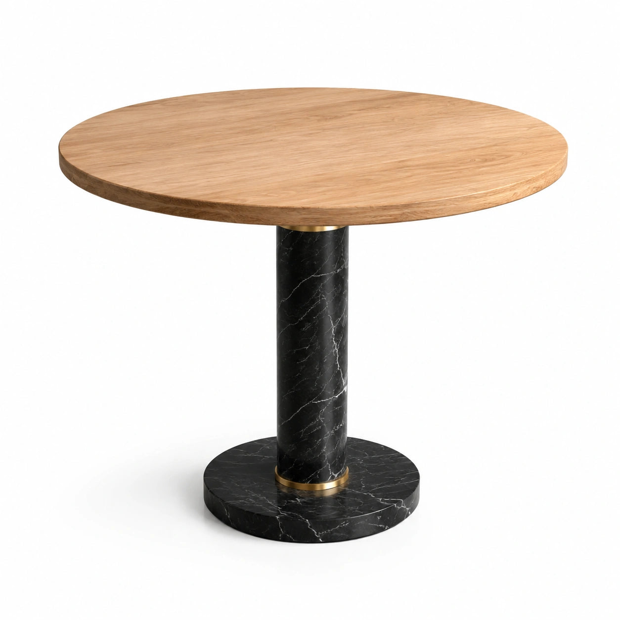 Table ronde en bois et marbre noir 75x90 cm