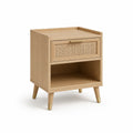 Table de chevet en bois avec tiroir en canne tissée
