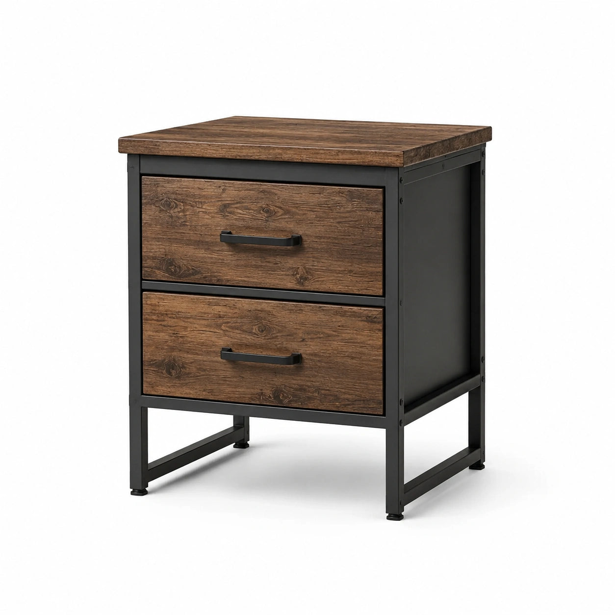 Table de chevet en bois et métal marron/noir