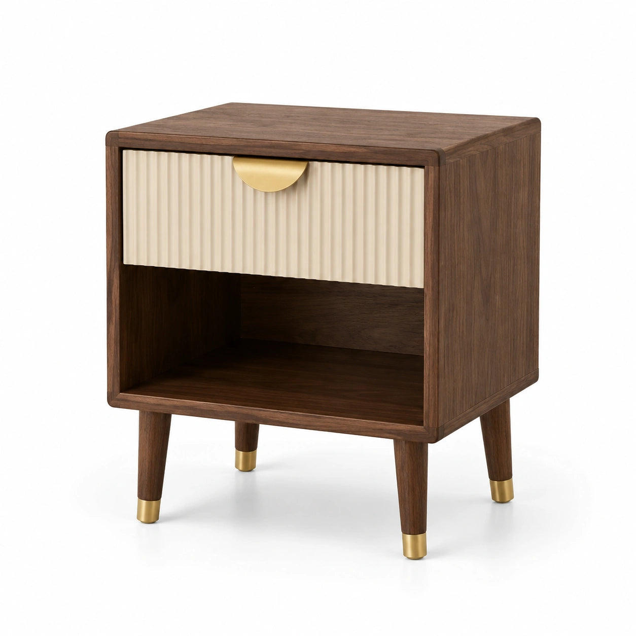 Table de chevet en bois et laiton noyer