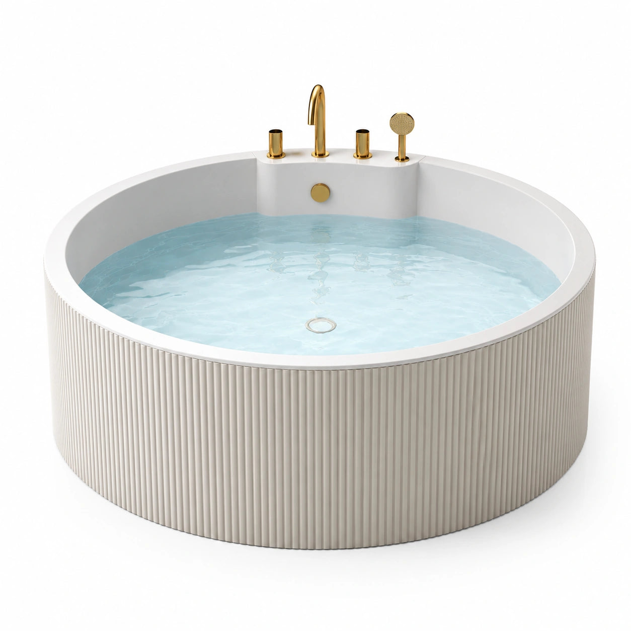 Baignoire ronde en acrylique avec robinetterie dorée
