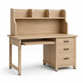 Bureau en bois avec étagères et 3 tiroirs en panneaux de particules mélaminés chêne clair 120x55x140 cm