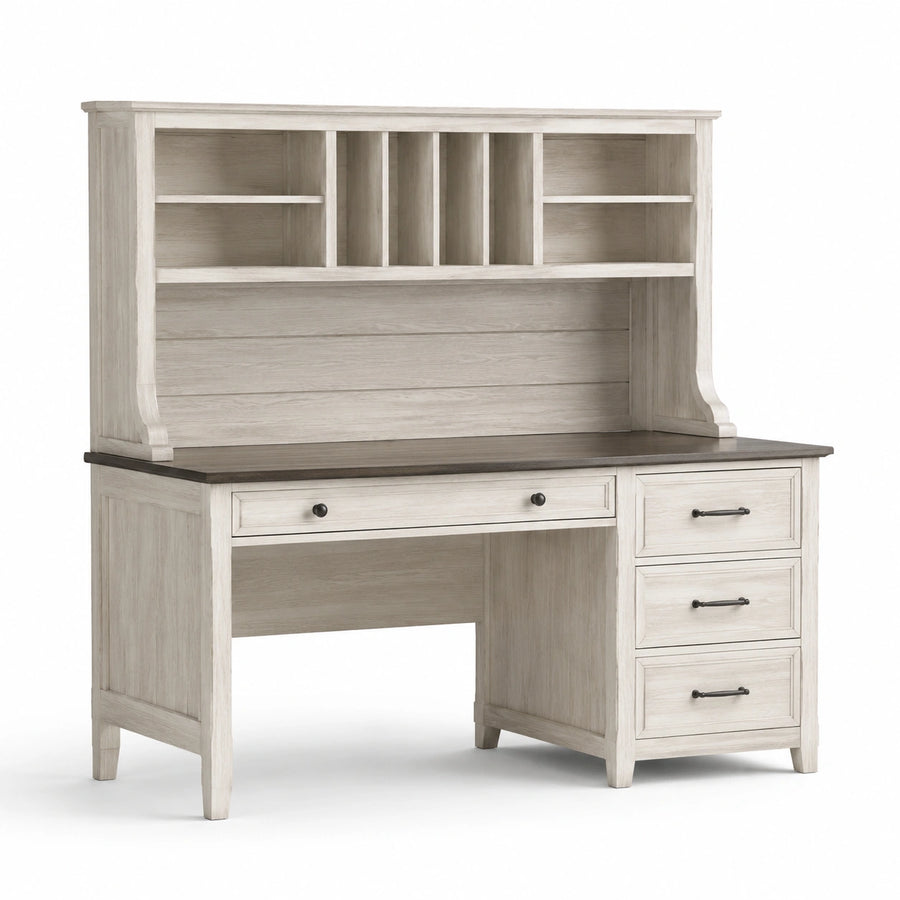 Bureau en bois avec étagères en pin massif blanc et brun foncé