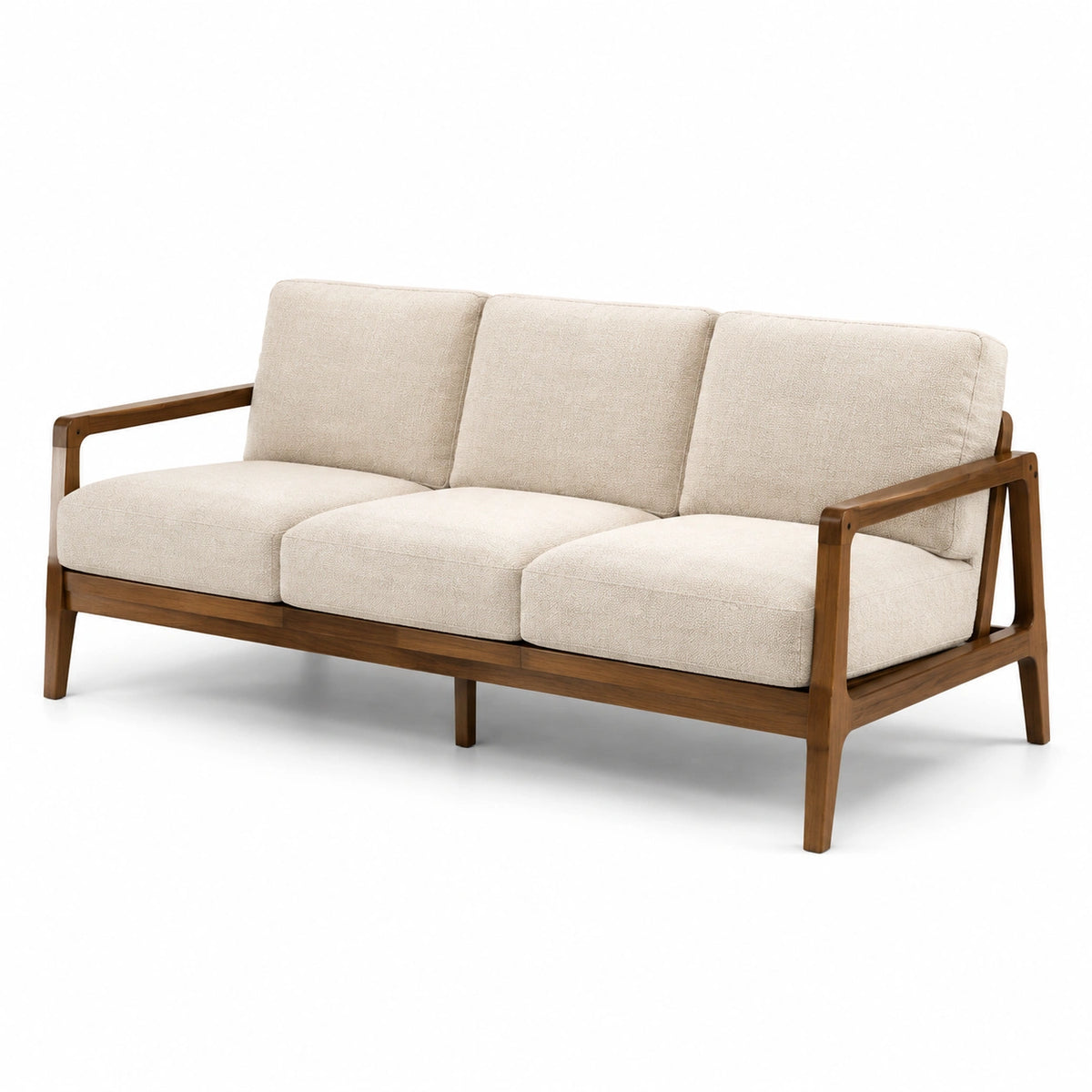 Canapé 3 places en bois et tissu beige