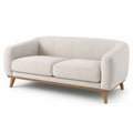 Canapé 2 places en tissu polyester beige avec pieds en bois massif