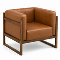 Fauteuil en cuir synthétique brun avec structure en bois massif