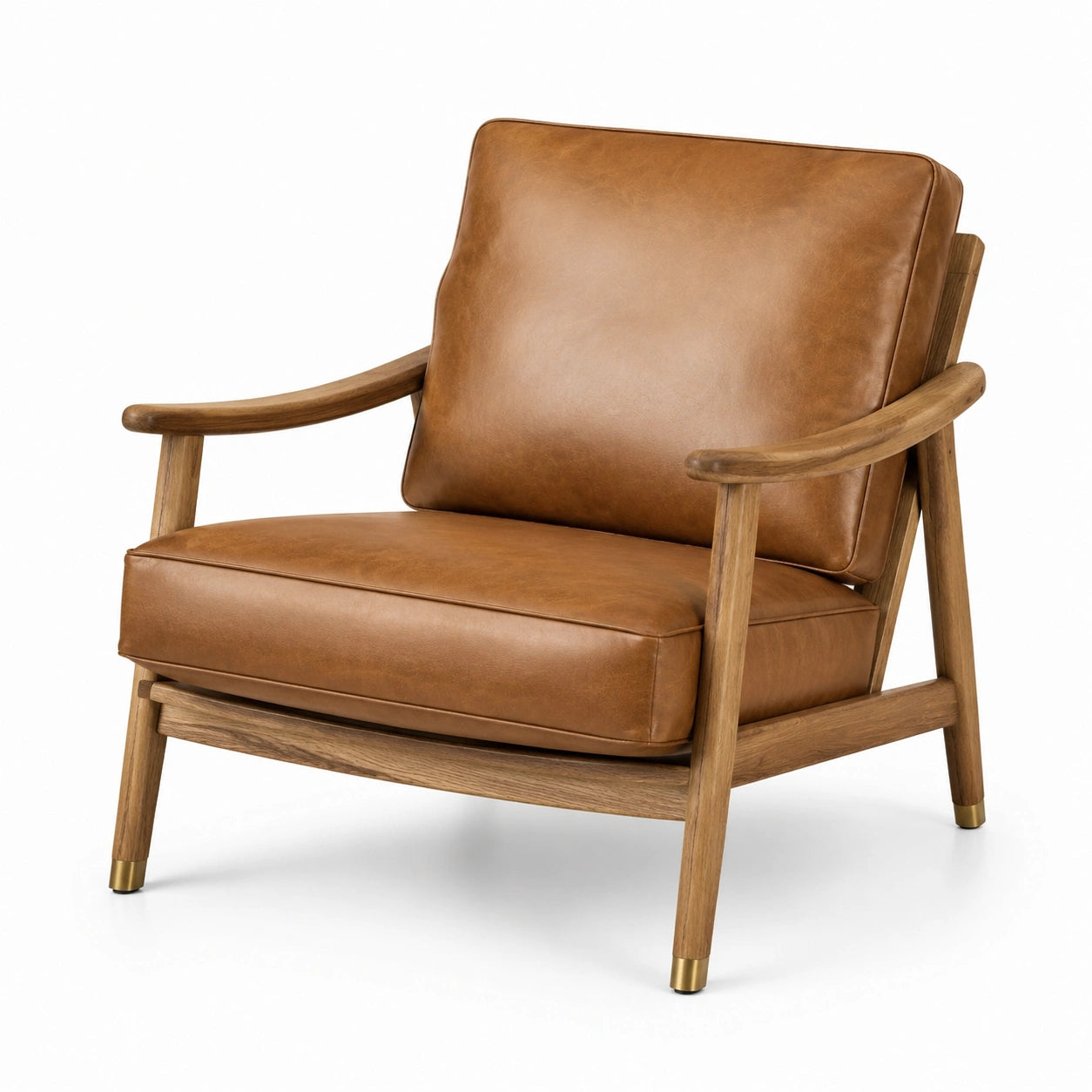 Fauteuil en bois et cuir synthétique marron
