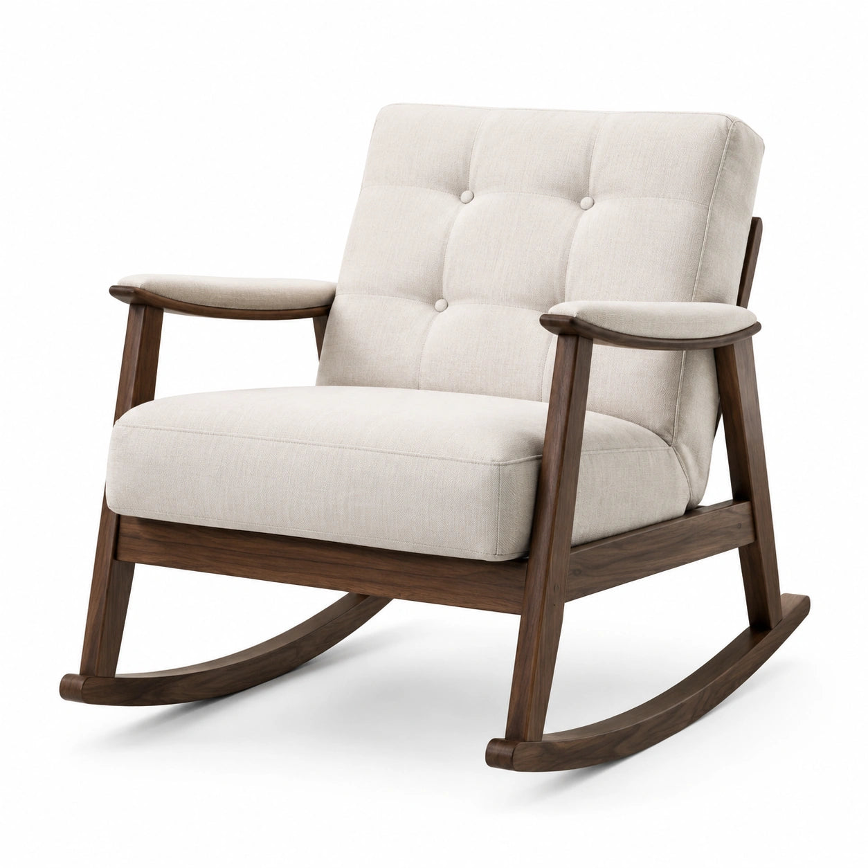 Fauteuil à bascule en bois et tissu lin beige
