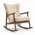 Fauteuil à bascule en bois de noyer et tissu bouclette beige