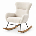 Fauteuil à bascule en tissu bouclé beige avec pieds en métal et bois de chêne