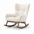Fauteuil à bascule en tissu bouclette crème avec cadre en bois